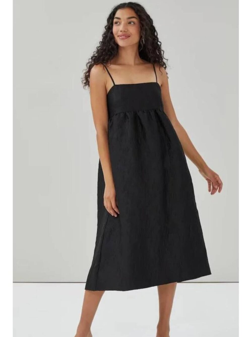 Joe Fresh Spaghetti Strap Jacquard Midi Black Dress